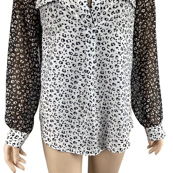 Zoa New York Womens Top Leopard Print Blouse Size 8 With Sheer Long‎ Sleeves - Picture 7 of 7